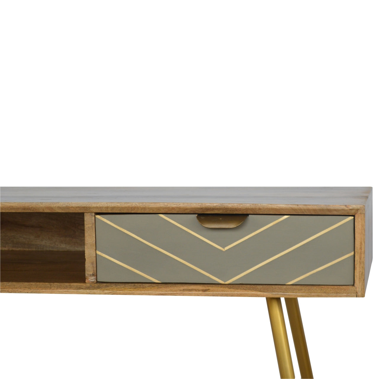 Cement Brass Writing Desk | Oak-Ish Solid Mango Wood