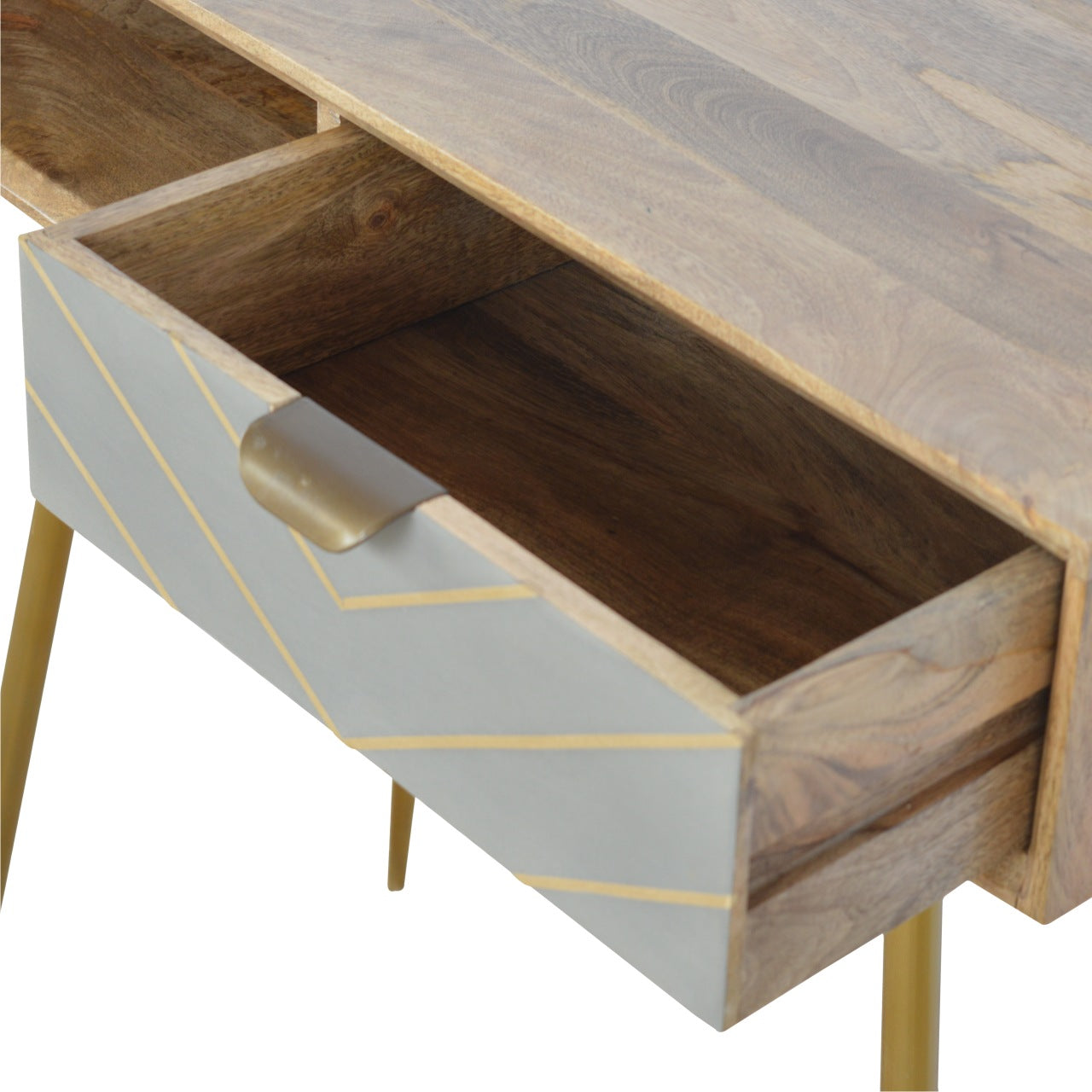Cement Brass Writing Desk | Oak-Ish Solid Mango Wood