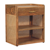 Larissa T-Bar Open Bedside Table | Oak Mango Wood Open Shelf