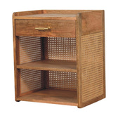 Larissa T-Bar Open Bedside Table | Oak Mango Wood Open Shelf