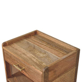 Larissa T-Bar Open Bedside Table | Oak Mango Wood Open Shelf