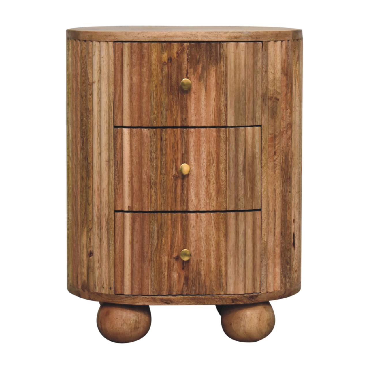 Soba Ball 3-Drawer Bedside Table | Oak Solid Mango Wood