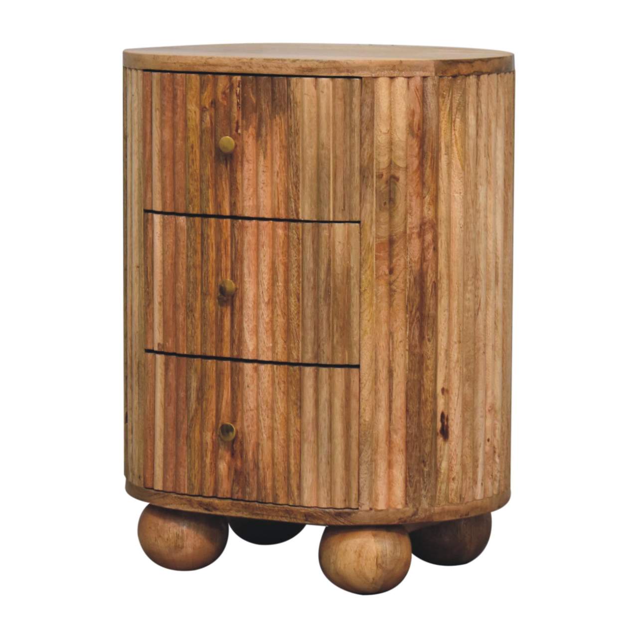 Soba Ball 3-Drawer Bedside Table | Oak Solid Mango Wood