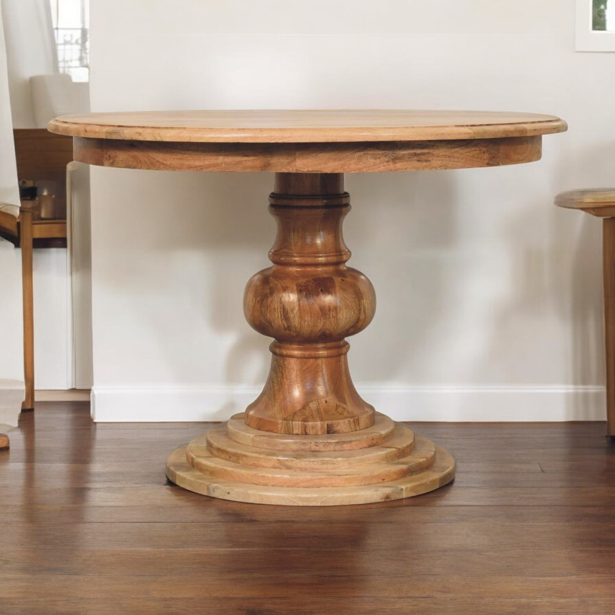 Round Turned Dining Table | Oak Solid Mango Wood