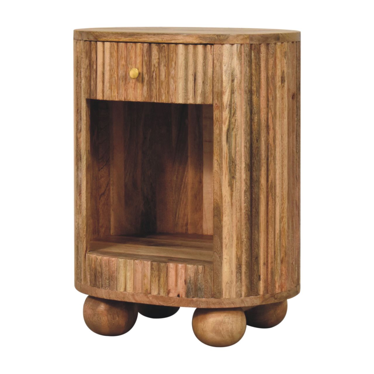 Soba Ball Open Slot Bedside Table | Oak Mango Wood