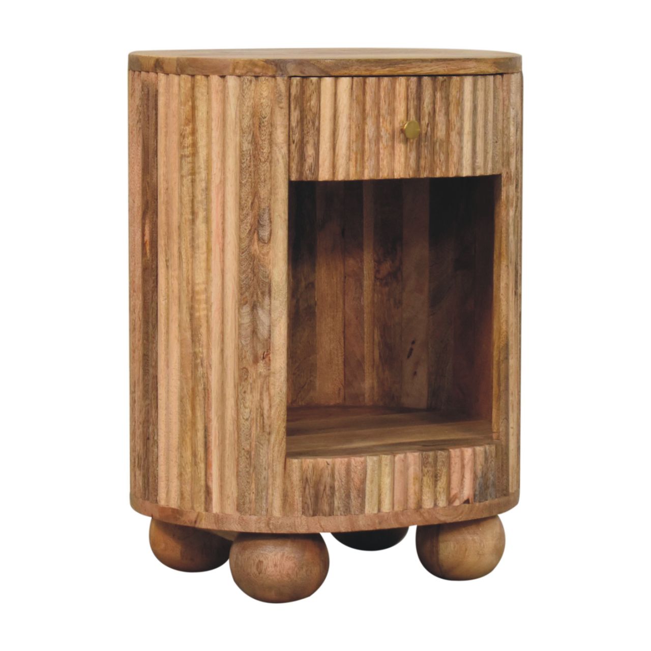 Soba Ball Open Slot Bedside Table | Oak Mango Wood