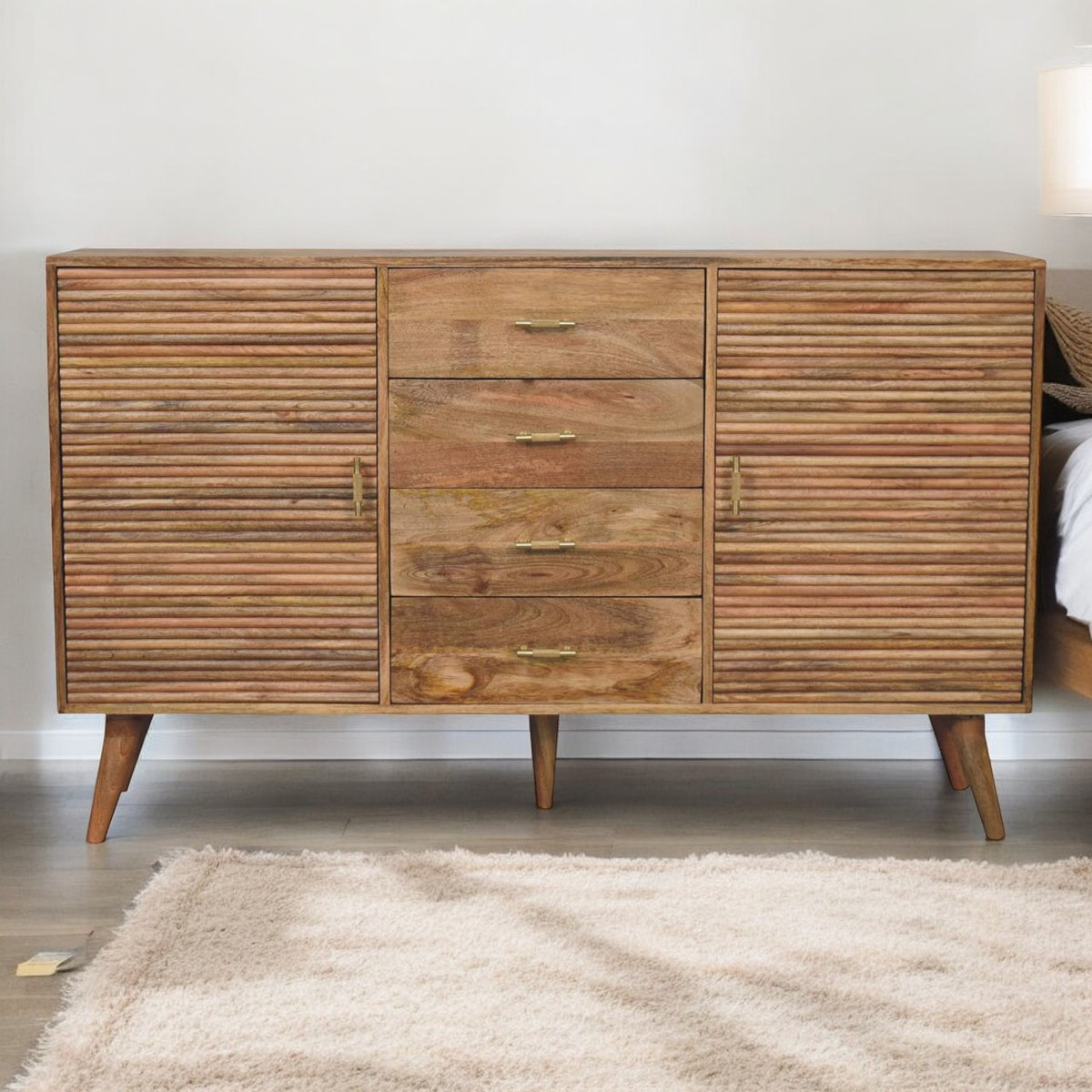 Soba T-Bar Large Nordic Chest of Drawers | Oak Solid Mango Wood