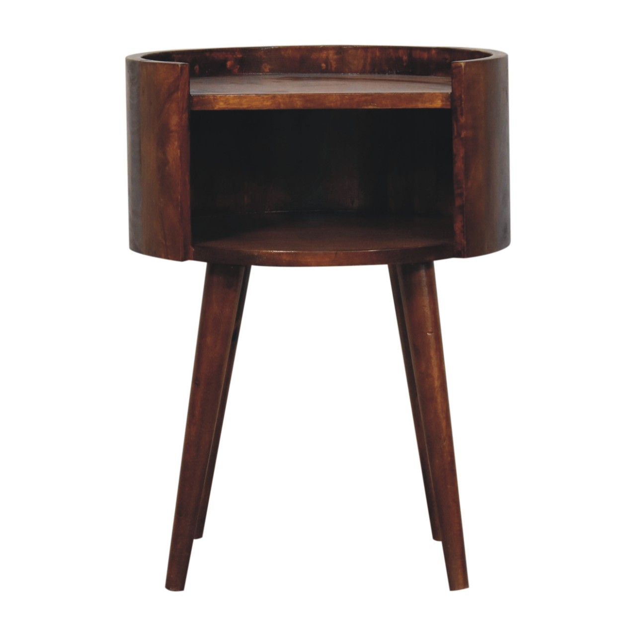 Chestnut Round Open Slot Bedside Table