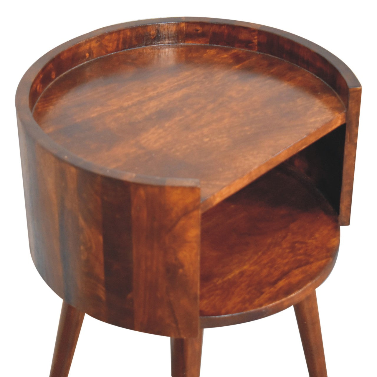 Chestnut Round Open Slot Bedside Table