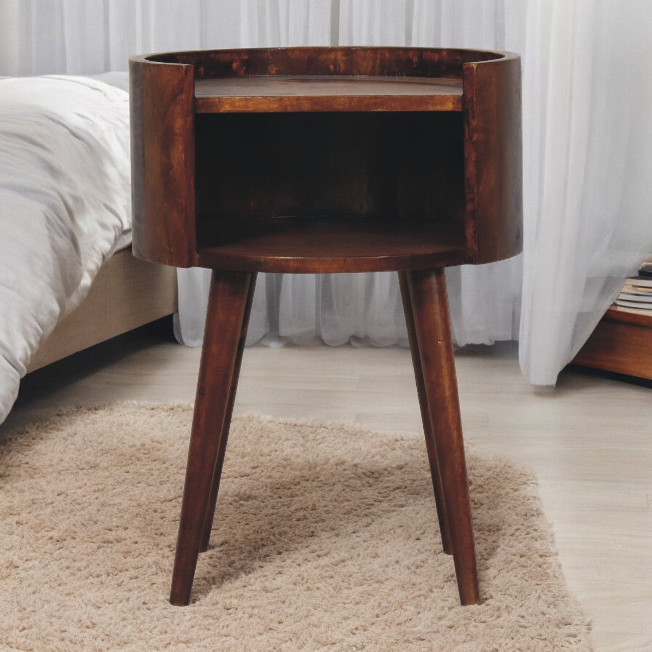Chestnut Round Open Slot Bedside Table