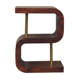 S-curve Brass Bedside Table | Chestnut Solid Mango Wood