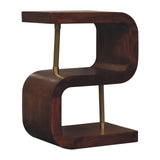 S-curve Brass Bedside Table | Chestnut Solid Mango Wood