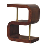 S-curve Brass Bedside Table | Chestnut Solid Mango Wood