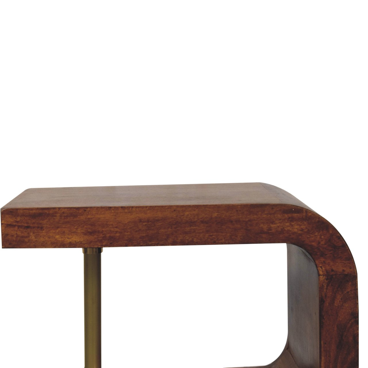S-curve Brass Bedside Table | Chestnut Solid Mango Wood