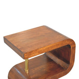 S-curve Brass Bedside Table | Chestnut Solid Mango Wood