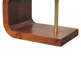 S-curve Brass Bedside Table | Chestnut Solid Mango Wood