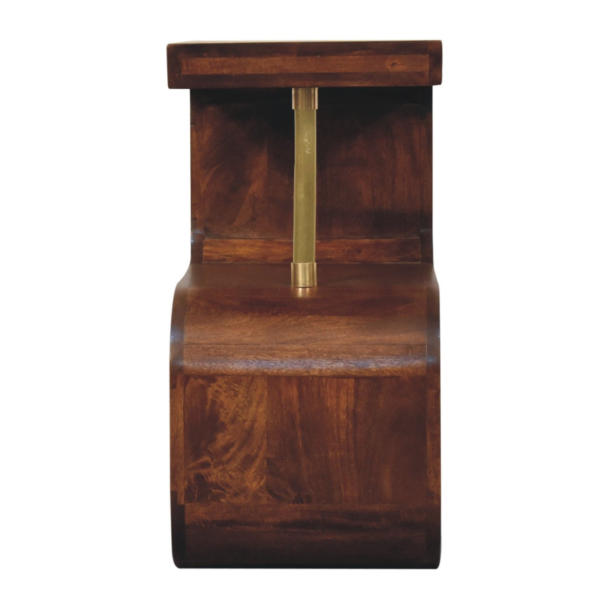 S-curve Brass Bedside Table | Chestnut Solid Mango Wood