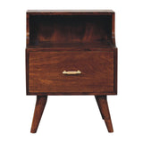 T-bar Raised Back Bedside Table | Chestnut Solid Mango Wood