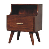T-bar Raised Back Bedside Table | Chestnut Solid Mango Wood