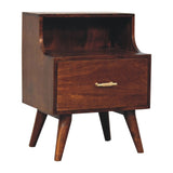 T-bar Raised Back Bedside Table | Chestnut Solid Mango Wood