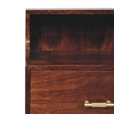 T-bar Raised Back Bedside Table | Chestnut Solid Mango Wood