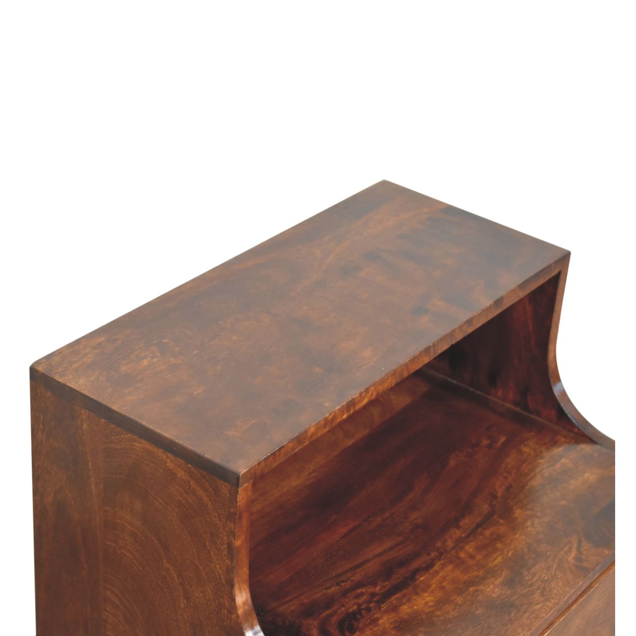 T-bar Raised Back Bedside Table | Chestnut Solid Mango Wood