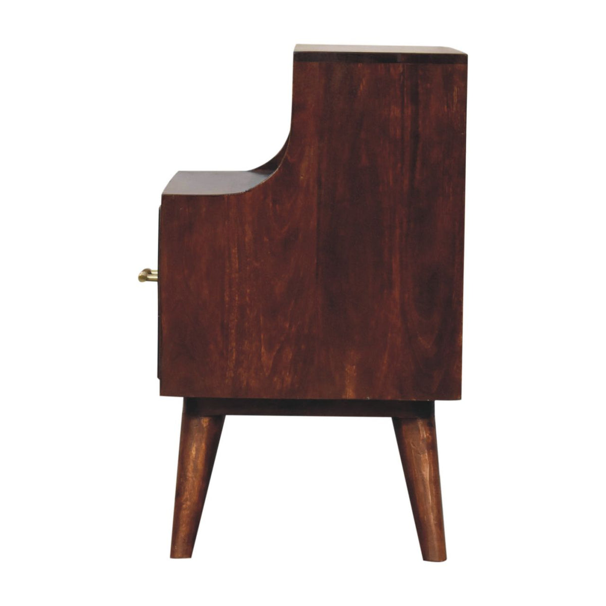 T-bar Raised Back Bedside Table | Chestnut Solid Mango Wood