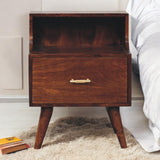 T-bar Raised Back Bedside Table | Chestnut Solid Mango Wood