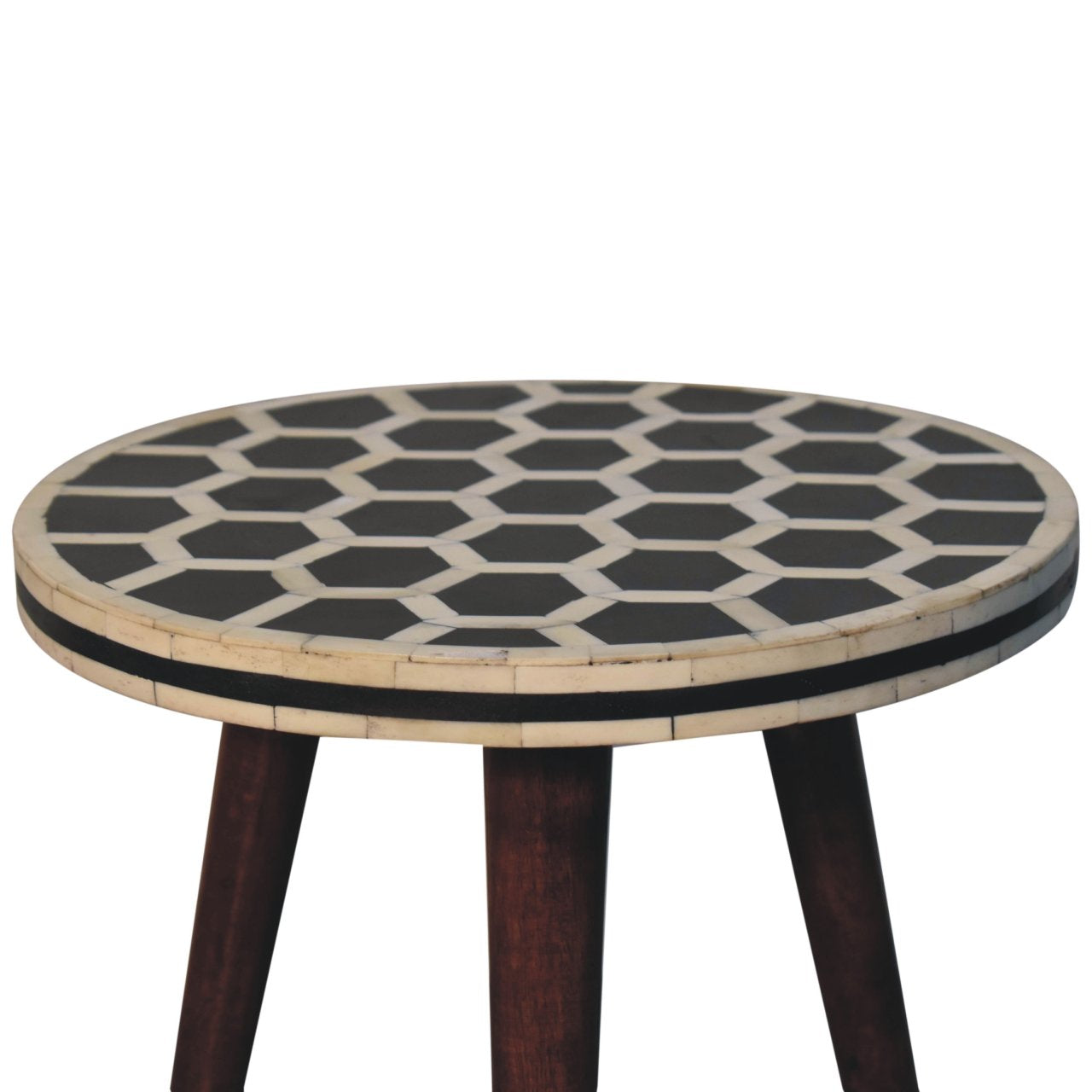 Bone Inlay Tripod Stool With Honey Caramel Finish Footstool