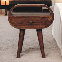 Honey Caramel Circular Bedside with Open Slot Bedside Table