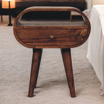 Honey Caramel Circular Bedside with Open Slot Bedside Table