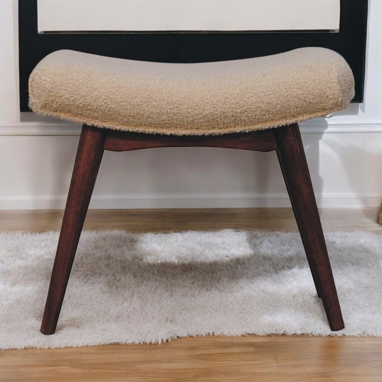 Honey Caramel Boucle Cream Curved Bench