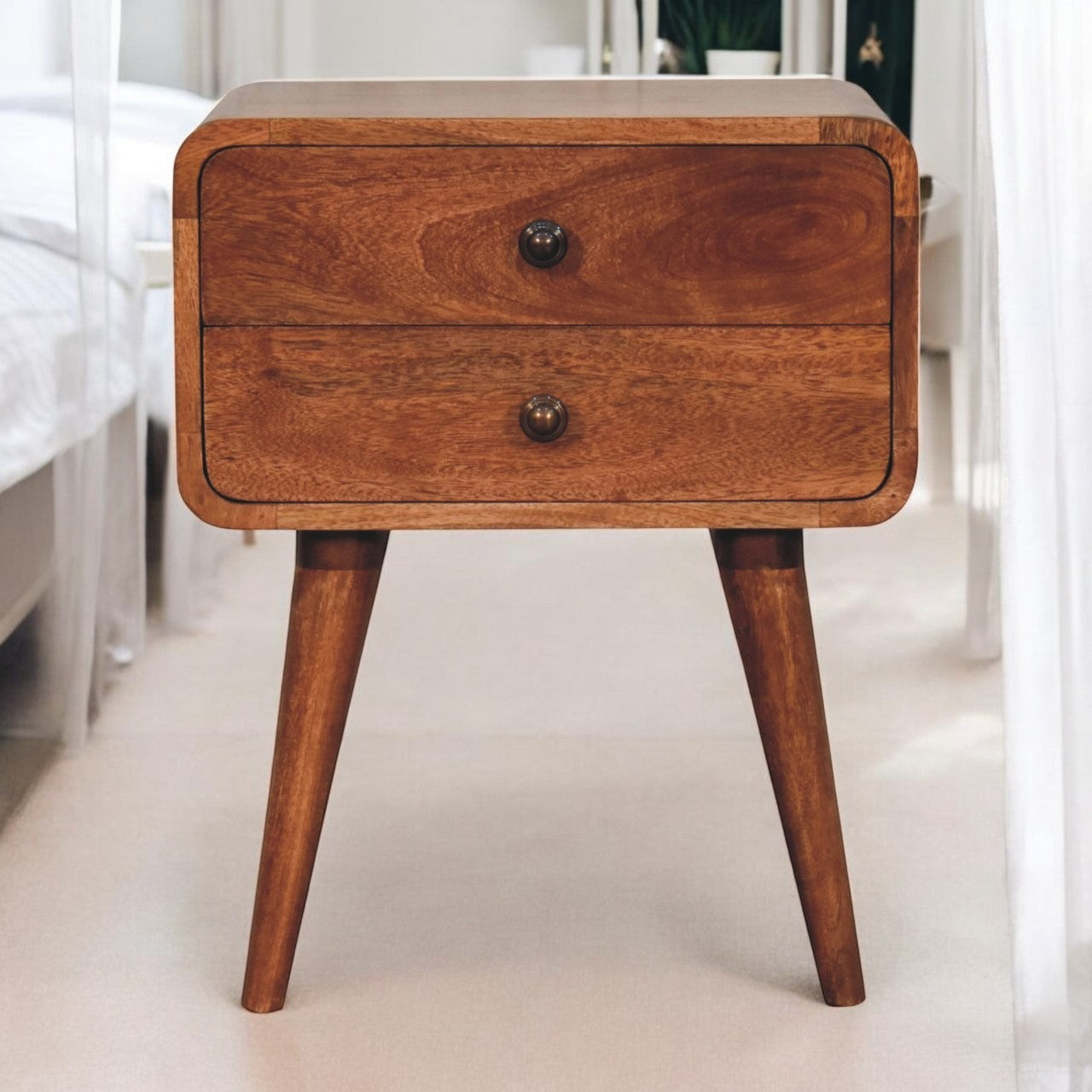 Curved Honey Caramel Bedside