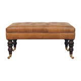 California Walnut Buffalo Brown Leather Ottoman with Castor Legs Storage Bench