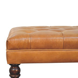 California Walnut Buffalo Brown Leather Ottoman with Castor Legs Storage Bench