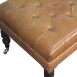 California Walnut Buffalo Brown Leather Ottoman with Castor Legs Storage Bench