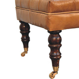 California Walnut Buffalo Brown Leather Ottoman with Castor Legs Storage Bench