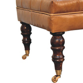California Walnut Buffalo Brown Leather Ottoman with Castor Legs Storage Bench