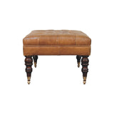 California Walnut Buffalo Brown Leather Ottoman with Castor Legs Storage Bench
