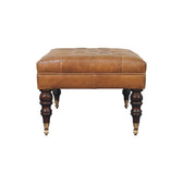 California Walnut Buffalo Brown Leather Ottoman with Castor Legs Storage Bench