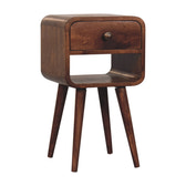 Mini Honey Caramel Curved Bedside with Lower Slot Bedside Table