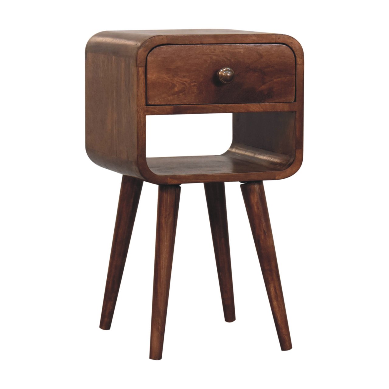 Mini Honey Caramel Curved Bedside with Lower Slot Bedside Table