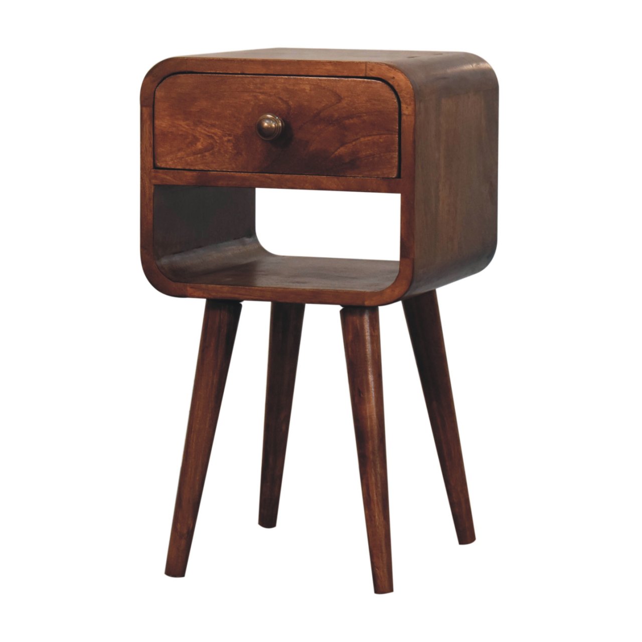 Mini Honey Caramel Curved Bedside with Lower Slot Bedside Table