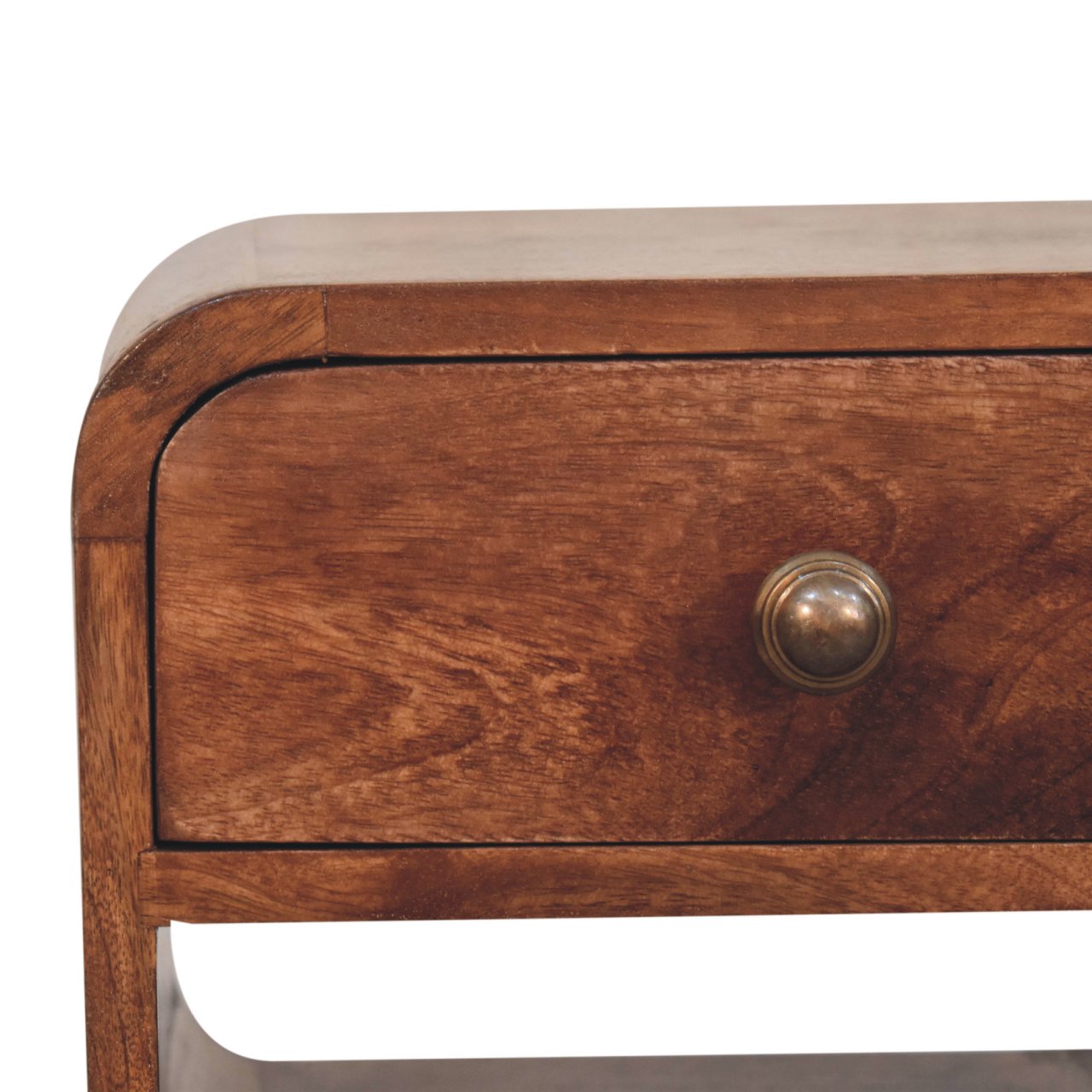 Mini Honey Caramel Curved Bedside with Lower Slot Bedside Table