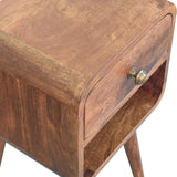 Mini Honey Caramel Curved Bedside with Lower Slot Bedside Table