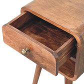 Mini Honey Caramel Curved Bedside with Lower Slot Bedside Table