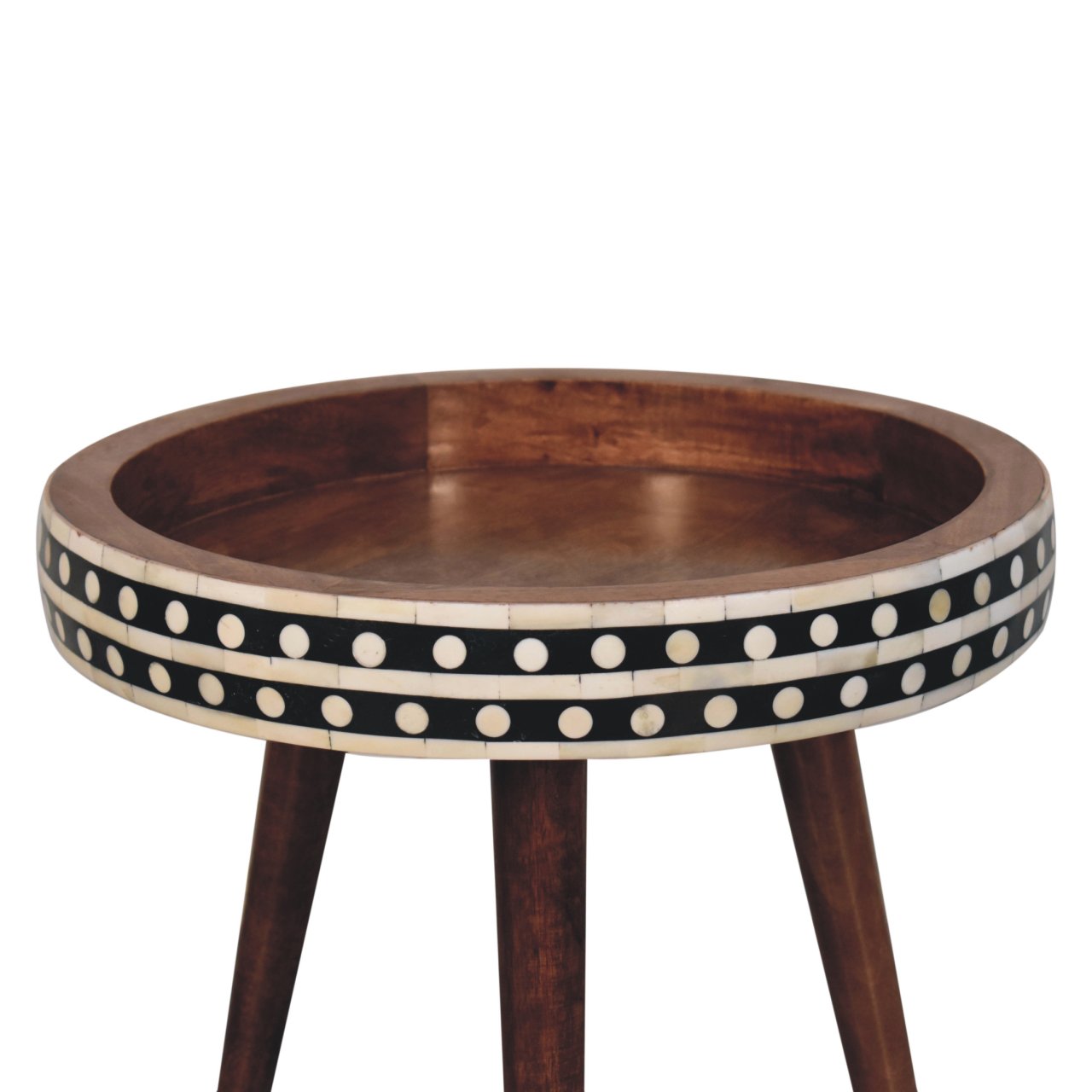 Honey Caramel Small Patterned Nordic Style End Table Accent Piece | Tripod Base
