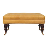 Honey Caramel Buffalo Tan Leather Ottoman with Castor Legs Storage Bench