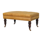 Honey Caramel Buffalo Tan Leather Ottoman with Castor Legs Storage Bench