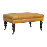 Honey Caramel Buffalo Tan Leather Ottoman with Castor Legs Storage Bench